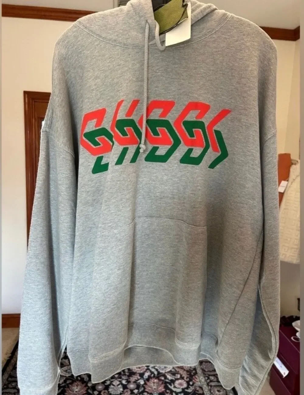 Men's Gucci chain, print jersey, cotton hoodie, size XXL made in Italy